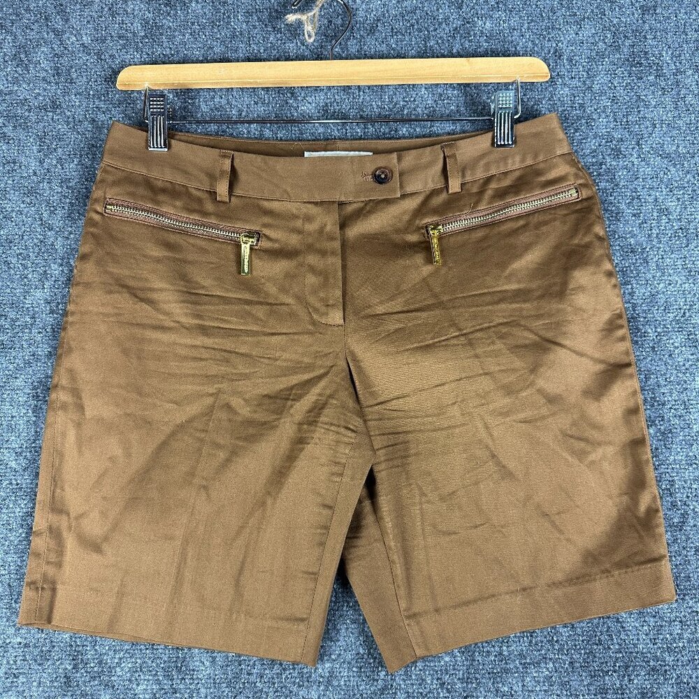 Michael Kors Chino Shorts Womens 6 Brown Cotton Stretch Zip Pockets Flat Front